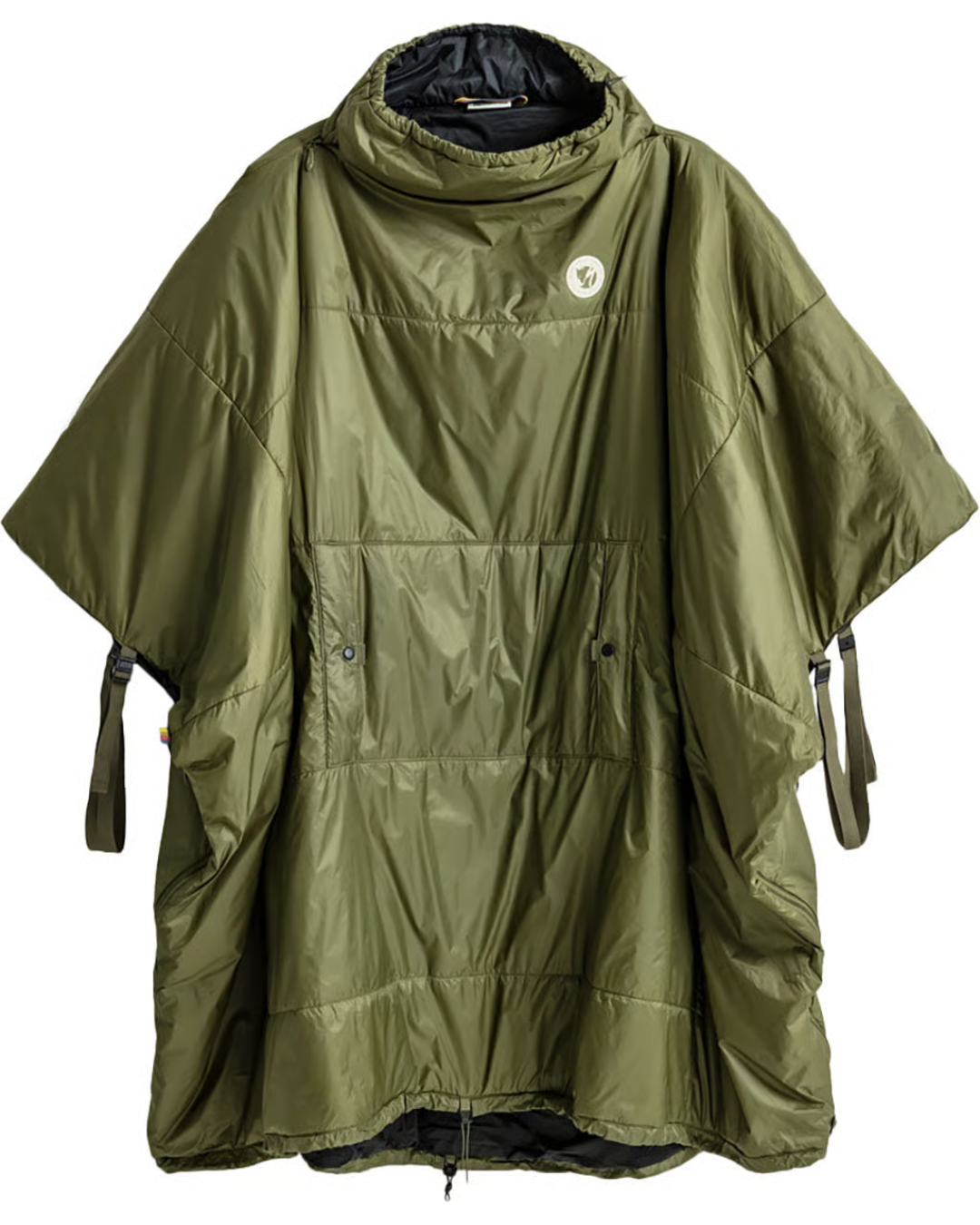 Green poncho with a hood on a white background