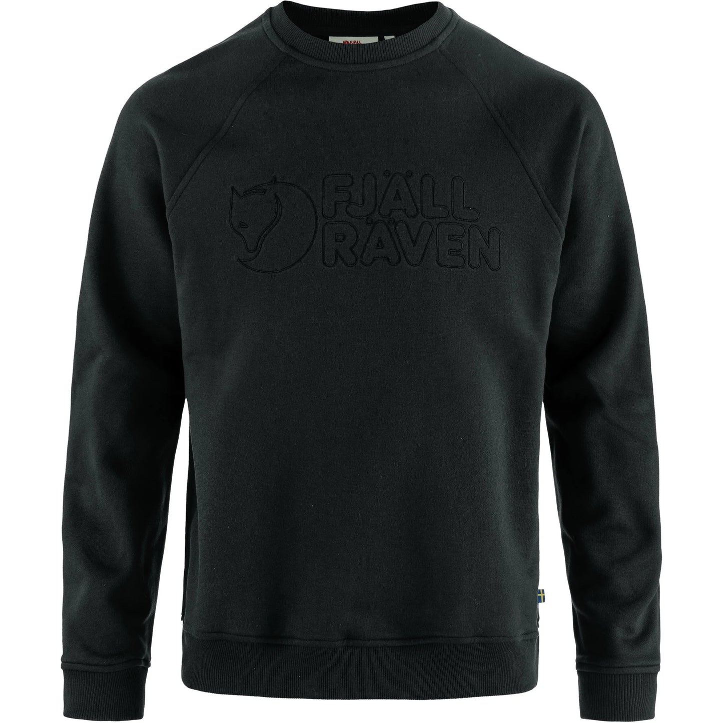 Black sweatshirt with Fjällräven logo on a white background