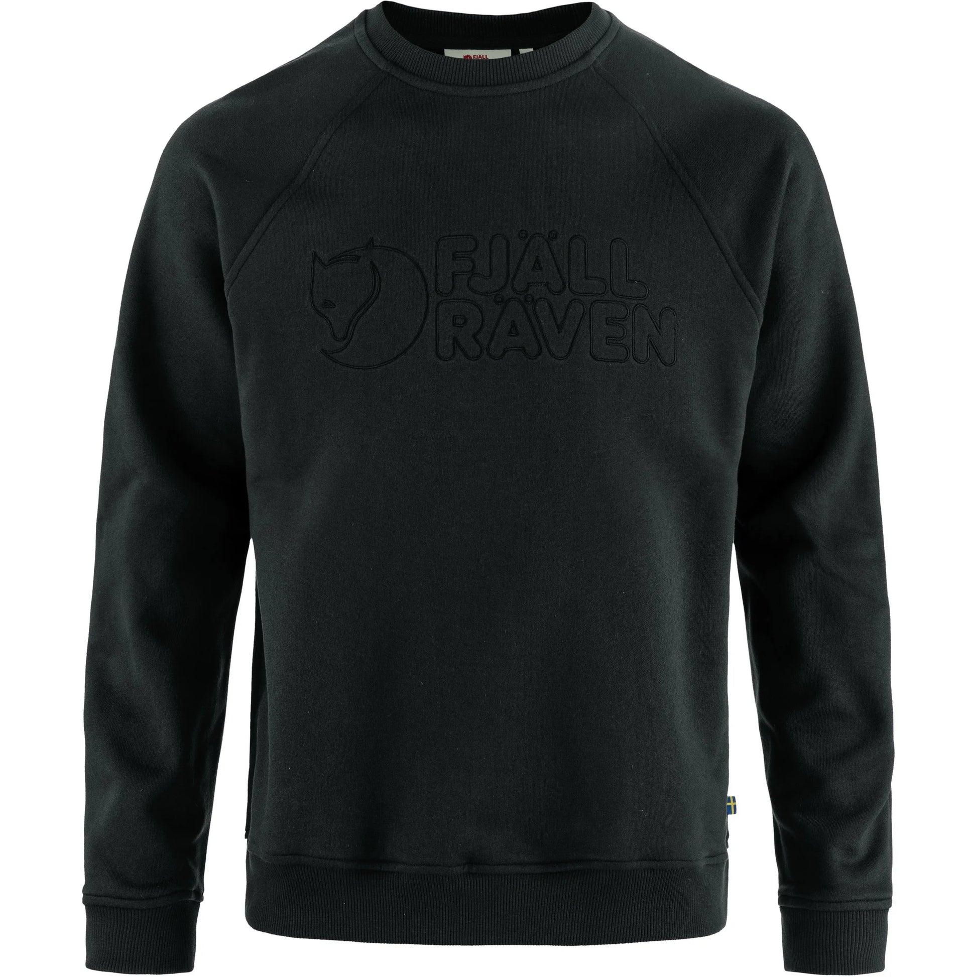 Black sweatshirt with Fjällräven logo on a white background