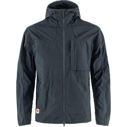 Dark gray jacket with a hood on a white background